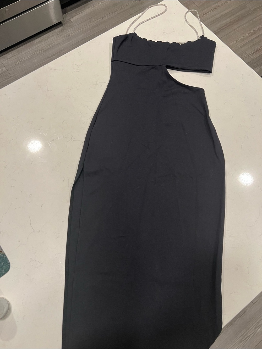Lovers + Friends Black One-Shoulder Cutout Maxi Dress with Chain Straps